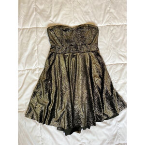 Free People Black and Gold Shattered Foil Velvet Strapless Mini Dress Small